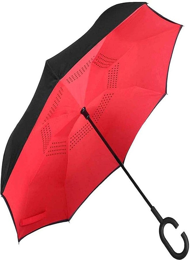 SHOPOBOX Unisex Windproof Upside Down Reverse Umbrella with C-Shaped Handle and UV Protection - Image 2
